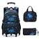 Mildame Galaxy Print Rolling Backpack for School Boys Girls with Lunch Bag Teens Bookbag with Wheels Kids Trolley Bag Set Six Wheels