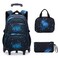 Mildame Galaxy Print Rolling Backpack for School Boys Girls with Lunch Bag Teens Bookbag with Wheels Kids Trolley Bag Set Six Wheels