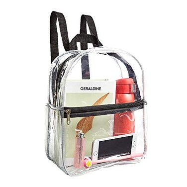 Clearworld Stadium Approved Clear Mini Backpack Heavy Duty ColdResistant Transparent PVC Backpack with Work Security Travel StadiumBlack