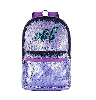 HeySun Sequin Backpack Sparkle Backpacks for Girls Purple Bookbag Glitter Back Pack Kids School Bag for Elementary Middle School College