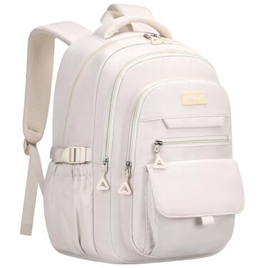 HORHEAR School backpack for Girls Aesthetic Backpack for Women Cute Bookbag Preppy College Beige