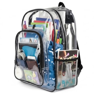 Keepcross Clear Backpack Heavy Duty for School College Work WaterResistant Transparent Bookbag with Padded Straps for Boys Girls Adults Black16 Inch