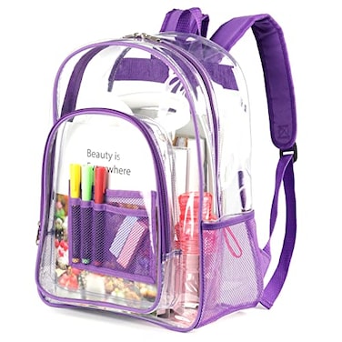 Keepcross Large Clear Backpack for School Heavy Duty PVC Transparent See Through Bookbag for Girls Teens Purple