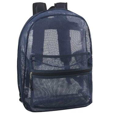 Trail maker Transparent Mesh Backpacks for School Kids Beach Travel Mesh See Through Backpack with Padded Straps Blue Large