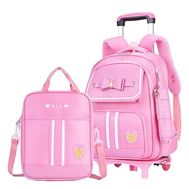 MITOWERMI Rolling Backpack for Girls Cute Trolley Bags Primary School Bookbags with Wheels Kids CarryOn Wheeled Backpack with Lunch Bag