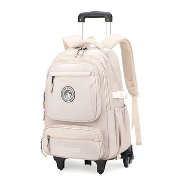 GRUOTEIS Rolling Backpack for Boys Girls Elementary Middle School Bags Boys Roller Backpack with 6 Wheels Beige