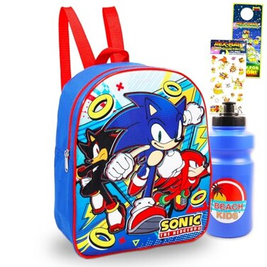 Sonic The Hedgehog Sonic Mini Backpack for Kids Bundle with 11 Video Game Mini Backpack Plus Stickers Water Bottle More Sonic Preschool Bag for Boys Girls Kids