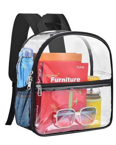Paxiland Clear Backpack Stadium Approved 12126 with Reinforced and Wider Shoulder Straps Small Clear Bag for Schools Concerts Work Festivals and Sporting Events Black