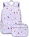 LEDAOU Kids School Backpack with Lunch Box for Girls Kindergarten Elementary BookBag School Bag Preschool Toddler BackpackPurple Strawberry