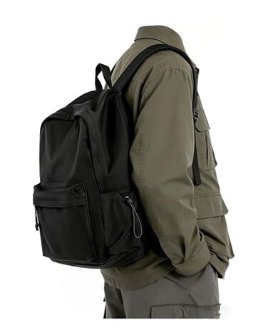 BJLFS Black School Backpack for Girls Women Waterproof High School Book Bag Cute Backpack for Men Teens Boys Small Lightweight Simple Basic Middle School Back Pack Daypack Mochilas Escolares para