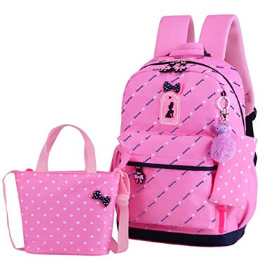 VIDOSCLA 3Pcs Heart Printing Backpack Sets Bowknot Primary Schoolbag Travel Daypack Shoulder Bag Girls Rucksack knapsack