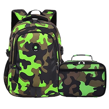 Yvechus Camo Backpack Set with Lunch Bag Lightweight Waterproof School Backpack Bookbag for Boys Girls CStyle Camo Green