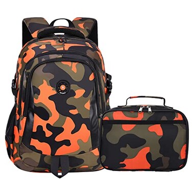 Yvechus Camo Backpack Set with Lunch Bag Lightweight Waterproof School Backpack Bookbag for Boys Girls CStyle Camo Orange