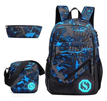 JiaYou Teenage Boy Girl Unisex Multifunctional School Bag Backpack with Florescent MarkColorF 3 Sets20L
