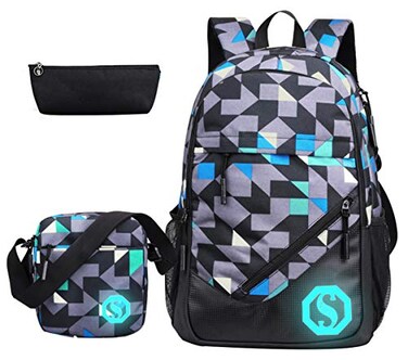 JiaYou Teenage Boy Girl Unisex Multifunctional School Bag Backpack with Florescent MarkColorH 3 Sets20L
