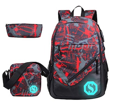 JiaYou Teenage Boy Girl Unisex Multifunctional School Bag Backpack with Florescent MarkColorG 3 Sets20L