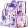 KLFVB 3PCS Girls Clear Backpack for Kids See Through School Bag Stadium Approved Transparent Bookbag for Elementary Preschool Purple Cat