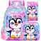 ZLYERT 3Pcs Backpack for Girls 16 Penguin Kids Bookbag for Elementary Preschool Kindergarten School Backpacks with Lunch BoxPink