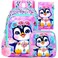 ZLYERT 3Pcs Backpack for Girls 16 Penguin Kids Bookbag for Elementary Preschool Kindergarten School Backpacks with Lunch BoxPink