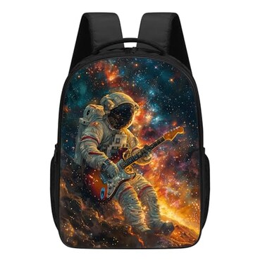 KOYI Astronaut Backpack for Boys Space Astronaut Sit on the Planet Plays Guitar Backpack Universe Galaxy Sparkle Starry Stars Backpack School Bag16 Inch Kids Backpacks for Elementary Boys and Girls