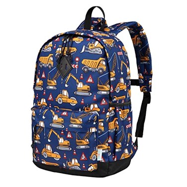VASCHY Toddler Kids Backpack Boys Lightweight Water Resistant Daycare Preschool Backpack for Little Boys w Chest Strap Construction Cars
