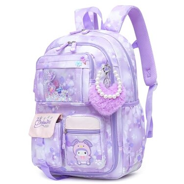 Alrisg Lovely Girls Backpack School Bag for Students Kids Book Bag with Multiple Pockets Splashproof Childrens Backpack17inch Purple