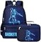 JIANYA Kids Backpack for School Boys Basketball Themed Backpack with Lunch Box Elementary Kids School Bag Travel Back Pack for Boy Blue