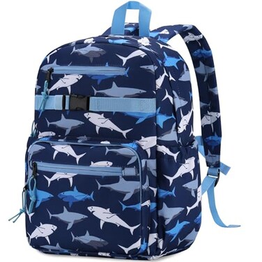 RAVUO Kids Backpack for Boys 16Inch Elementary School Bookbag 15L Water Resistant Lightweight Backpack for Ages 69 Grades 14 Shark