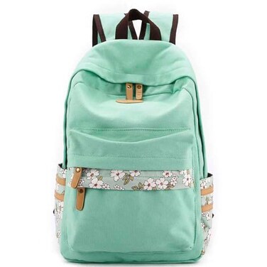 mygreen Kawaii Girls Backpack for School Lightweight Canvas Backpack for Teens Ages 812 Fits 15 Inch Laptop Cute Boho Floral Design Durable Comfortable Light Green