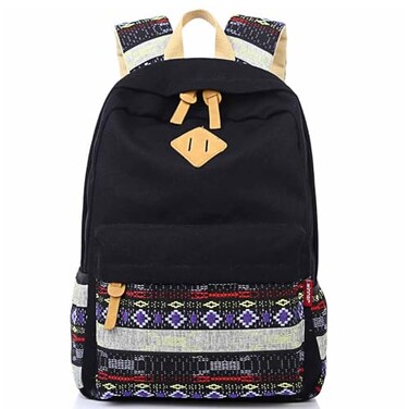 mygreen Kawaii Girls Backpack for School Lightweight Canvas Backpack for Teens Ages 812 Fits 15 Inch Laptop Cute Boho Floral Design Durable Comfortable Black