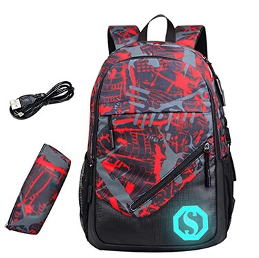 JiaYou Teenage Boy Girl Unisex Multifunctional School Bag Backpack with Florescent Mark20L USB ColorV 2 Sets