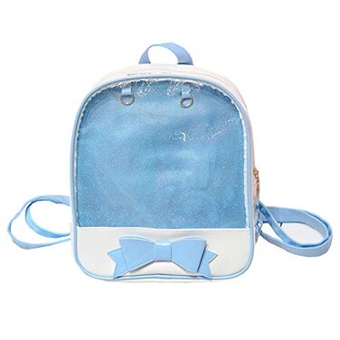 AlwaySky Ita Backpack Cute Candy Summer Beach Bag with Bowknot Transparent Windows for DIY Decors Blue