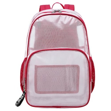 mygreen Heavy Duty Clear Backpack Durable MultiPockets See Through Student School Bookbag Waterproof Transparent Beach Girls Travel Bag Red Large
