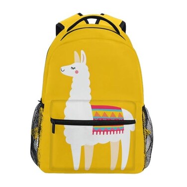 senya School Backpack Yellow Background Llama Bookbag for Boys Girls Travel Bag
