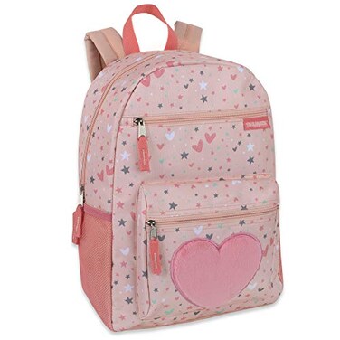 Trail maker 17 Kids Character School Backpacks Plush for Girls with Side Pockets Padded Straps Plush Starry Hearts