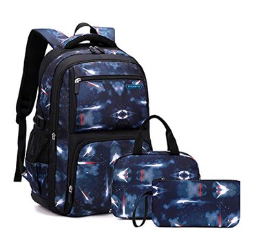 Bansusu 3Pcs Space Print Boys Backpack Set with Lunch Bag Galaxy Backpacks for Boys Waterresistant School Bags Bookbags 3 PiecesDarkblue