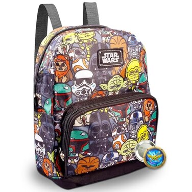 Disney Star Wars Preschool Backpack for Kids Toddlers 4 Pc School Supplies Bundle with Canvas Star Wars 10 Mini Backpack Stickers and More