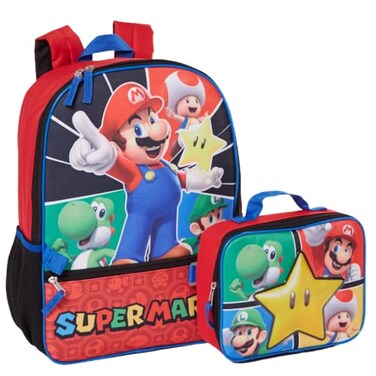 RALME Super Mario Backpack with Lunch Box Set for Boys Girls 16 inch Value Bundle