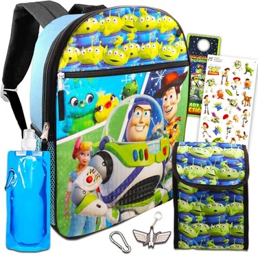 Fast Forward Toy Story Backpack with Lunch Box Set Buzz Lightyear Backpack for Boys Toy Story Lunch Box Water Bottle Stickers RexMan Door Hanger Buzz Lightyear Backpack for Kids