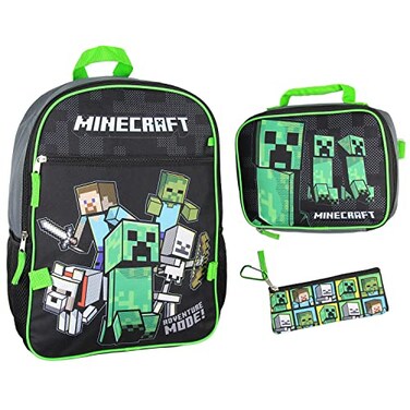 Bioworld Minecraft Backpack Set with Detachable Lunch Box 16 4 Piece Set