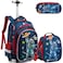 Egchescebo School Bags Kids Rolling Astronaut Backpack With Wheels Trolley Wheeled Backpacks for Travel Bags 3PCS Cat Backpack With Lunch Box Blue