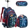 Egchescebo School Bags Kids Rolling Astronaut Backpack With Wheels Trolley Wheeled Backpacks for Travel Bags 3PCS Cat Backpack With Lunch Box Blue