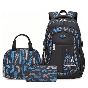 Bansusu 3Pcs CamoPrint Primary School Backpack and LunchBag Set for Boys Camouflage Elementary Bookbag Rucksack Waterproof