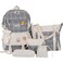 Mordelar 5Pcs Canvas School Backpack Combo Set with Kawaii Bear Pendant Cute Pins Plaid Check Handle Shoulder Tote Bag Schoolbag Gray