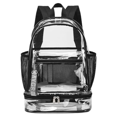 mygreen Clear Backpack with Bottom Compartment for Lunch Box or Shoes 2in1 Design for School Sports Work Stadium Security Travel College Black