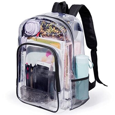 Jusdot Clear Backpack Transparent Backpack Heavy Duty PVC See Through Backpacks Clear Bag for School Workplace Black