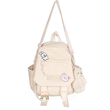 Eagerrich Cute Mini Backpack with Cute Pin Accessories Plush Pendant for School White