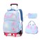 LANSHIYA 3Pcs Rolling Backpack for Girls Dream Princess Wind Bookbag with Wheels Travel Bag Trolley School Bag with Lunch Box Blue