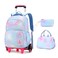 LANSHIYA 3Pcs Rolling Backpack for Girls Dream Princess Wind Bookbag with Wheels Travel Bag Trolley School Bag with Lunch Box Blue