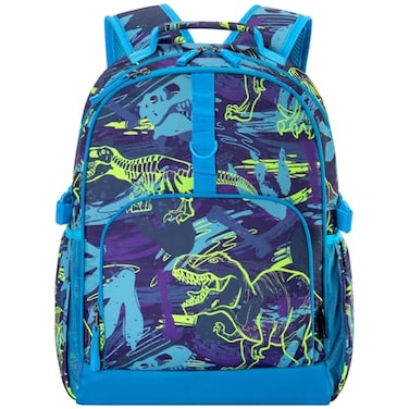 Choco Mocha Dinosaur Backpack for Kids Boys Elementary School Backpack for Boys Ages 68 Kids Bookbag 17 Inch with Chest Strap Blue
